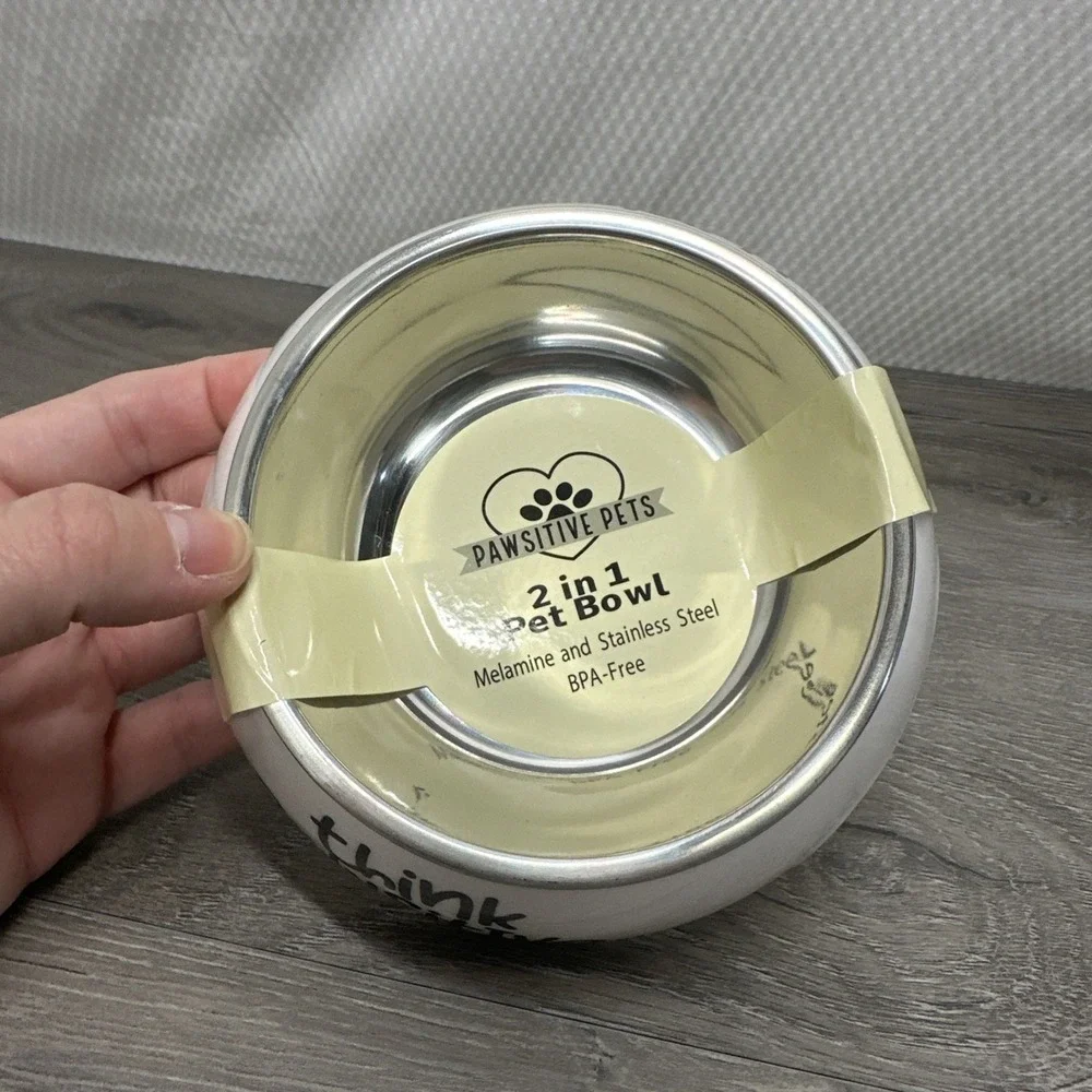 Pawsitive Pets 2 in 1 Pet Bowl Melamine Stainless Steel BPA Free Think Pawsitive